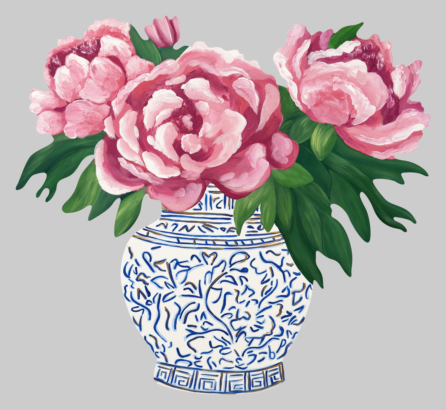 ASHLEY NICOLE DESIGNS BLUE AND WHITE VASE WITH PINK FLOWERS