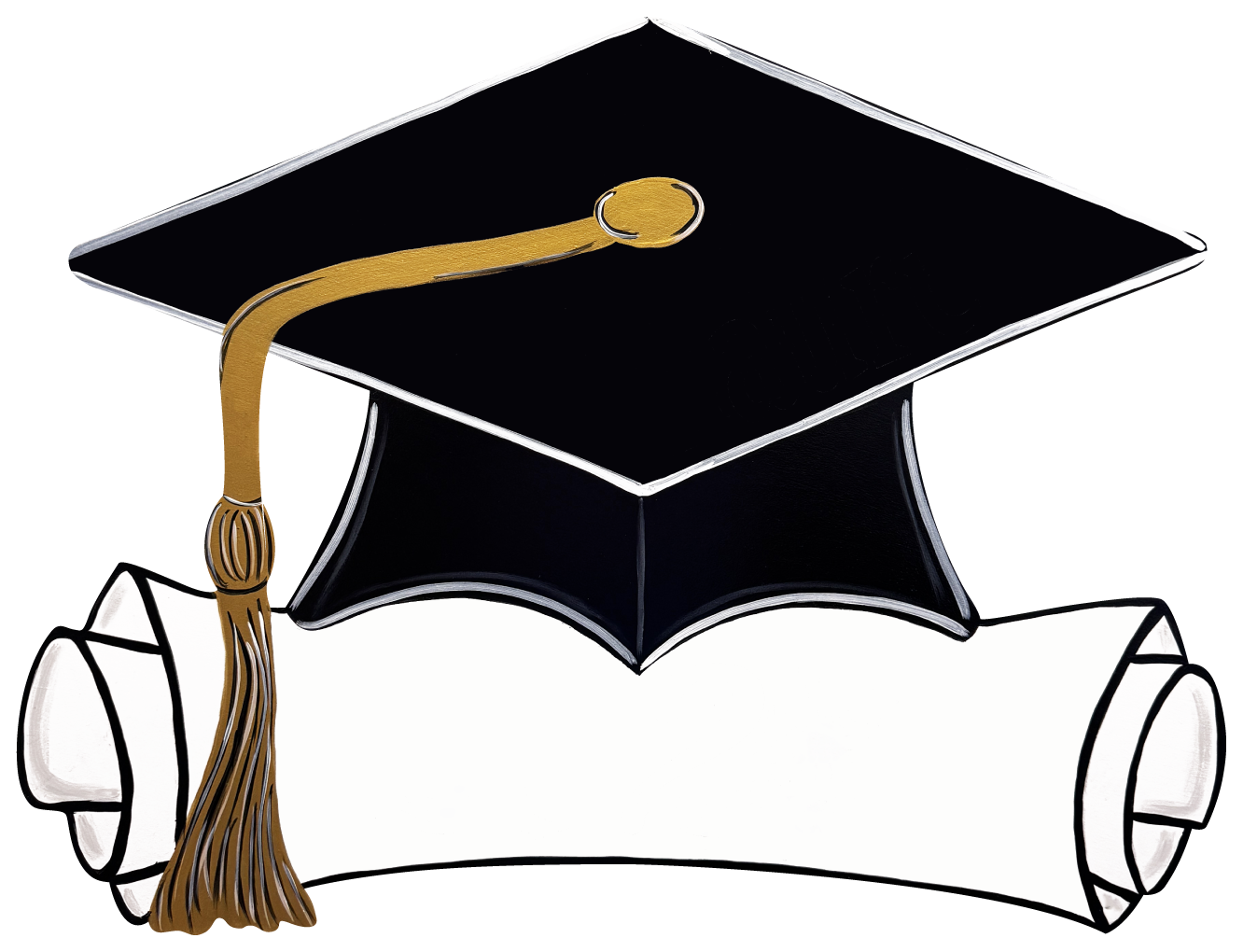 ASHLEY NICOLE DESIGNS BLACK GRADUATION CAP WITH WHITE SCROLL