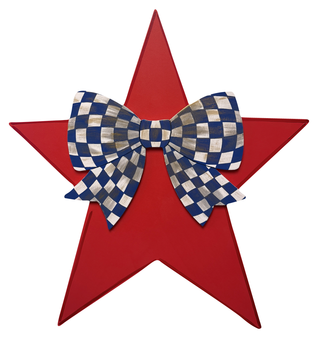 ASHLEY NICOLE DESIGNS DARKER RED RUSTIC STAR WITH BLUE AND WHITE BOW