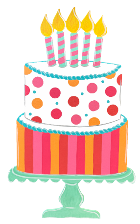 ASHLEY NICOLE DESIGNS BIRTHDAY CAKE ON A CAKE STAND ORANGE PINK RED 5 CANDLES