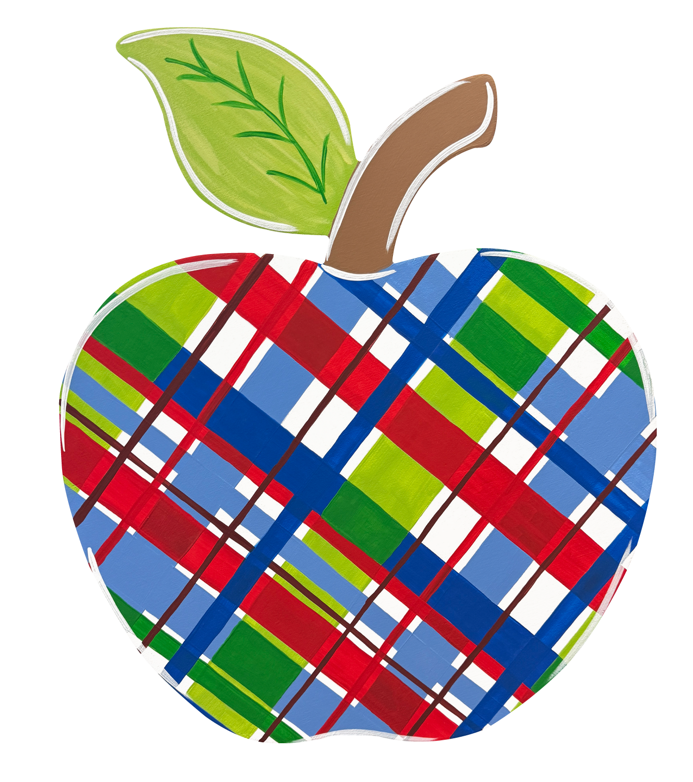ASHLEY NICOLE DESIGNS APPLE GREEN BLUE RED WHITE STRIPES BROWN STEM GREEN LEAF