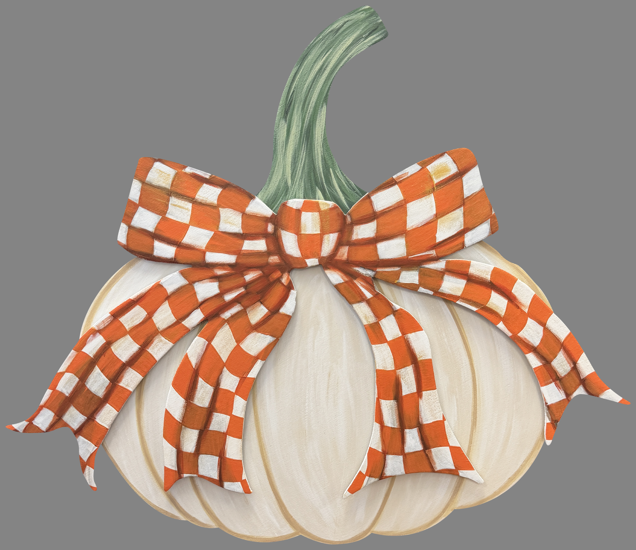 ASHLEY NICOLE DESIGNS CREAM COLOR PUMPKIN WITH ORANGE AND WHITE BOW
