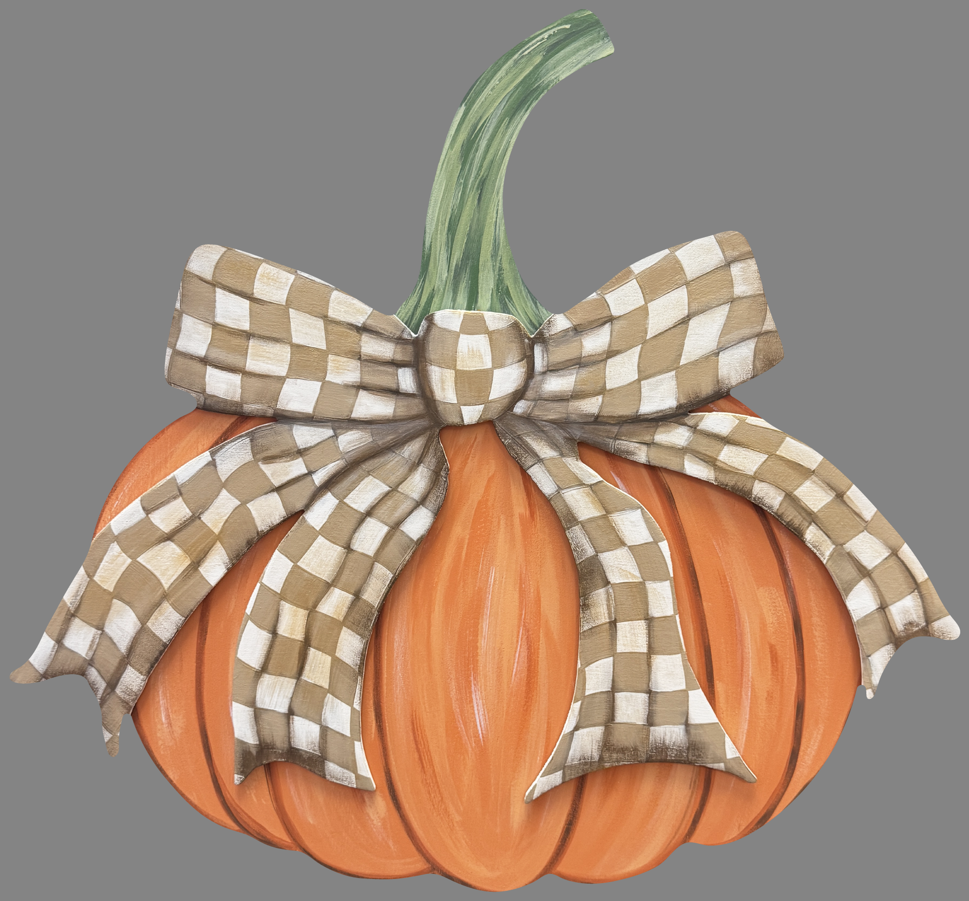 ASHLEY NICOLE DESIGNS ORANGE COLOR PUMPKIN WITH TAN AND WHITE BOW