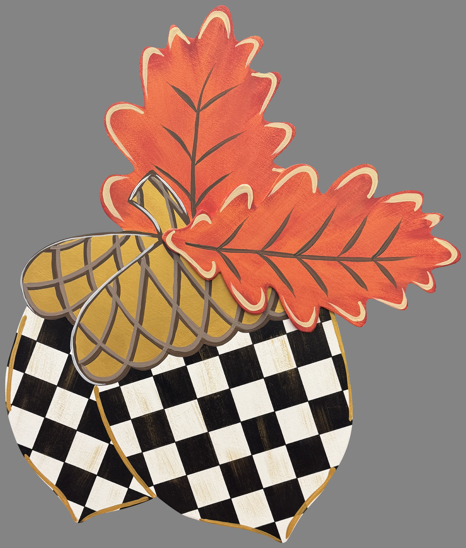 ASHLEY NICOLE DESIGNS BLACK AND WHITE ACORNS ORANGE LEAVES