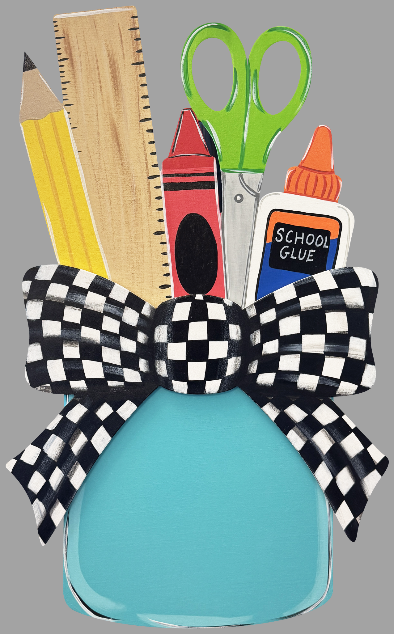 ASHLEY NICOLE DESIGNS BLUE CUP WITH TEACHER SUPPLIES