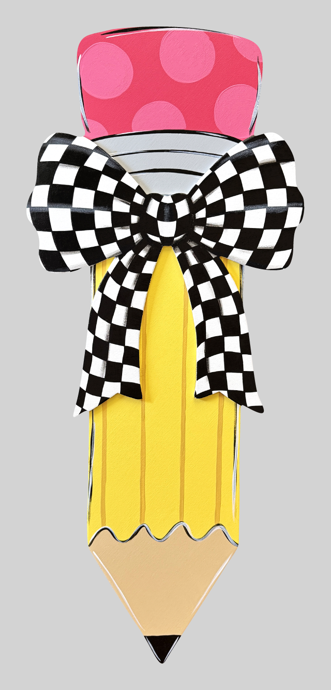 ASHLEY NICOLE DESIGNS PENCIL WITH BLACK AND WHITE CHECKERED BOW