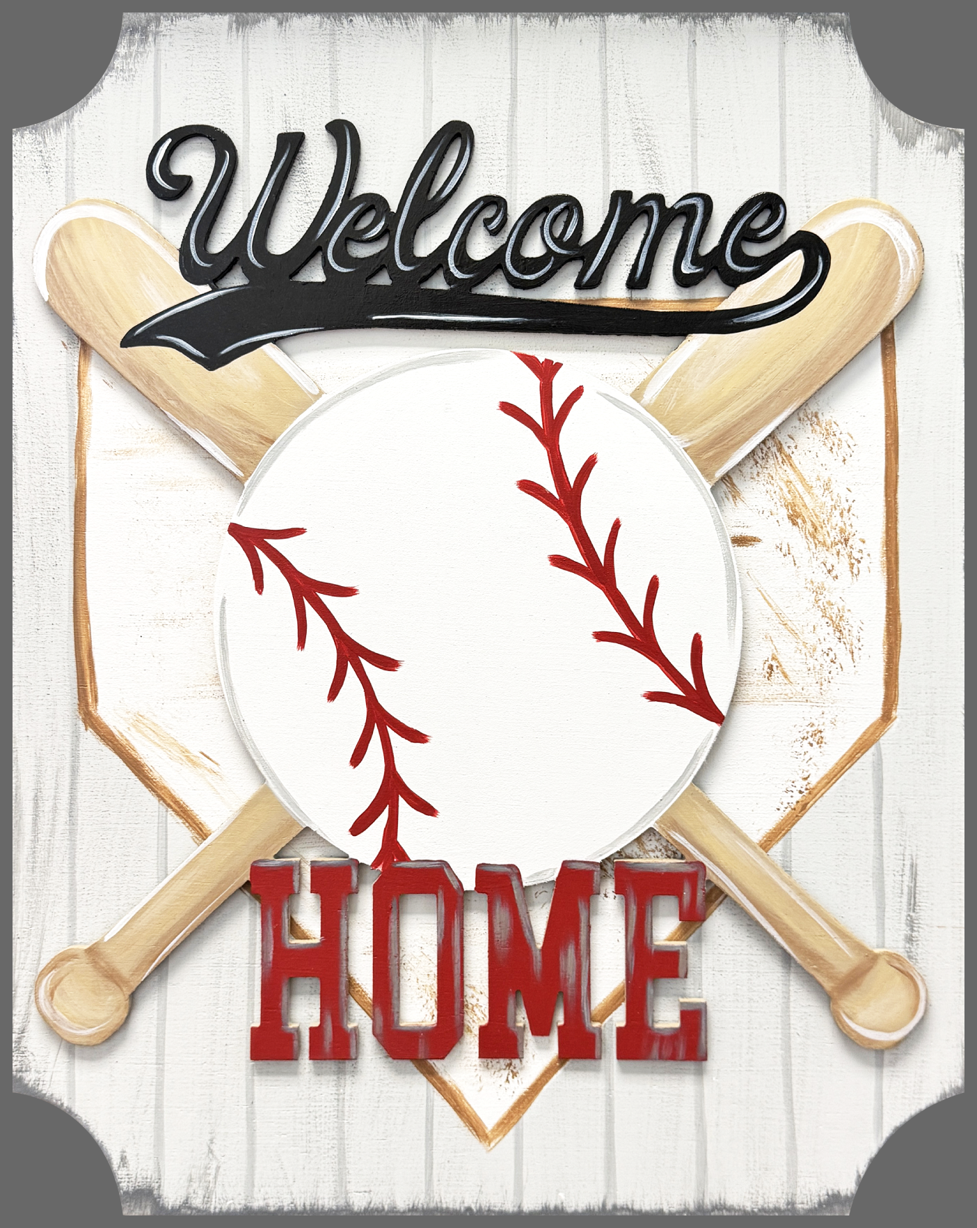 ASHLEY NICOLE DESIGNS BASEBALL AND TWO BATS WELCOME HOME