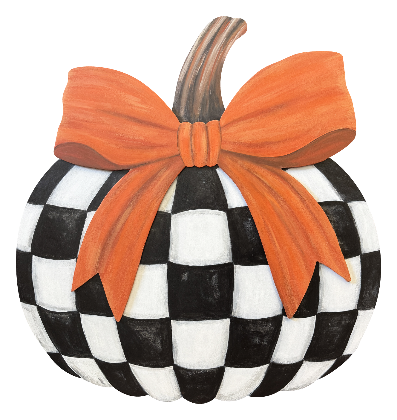 ASHLEY NICOLE DESIGNS BLACK AND WHITE CHECKERED PUMPKIN ORANGE BOW