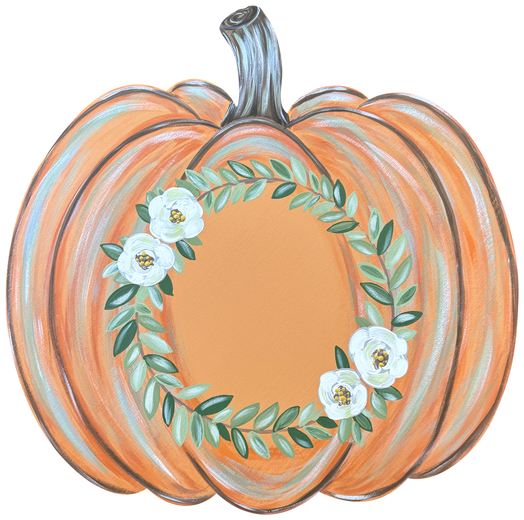 ASHLEY NICOLE DESIGNS LARGE PUMPKIN GREEN WREATH WHITE FLOWERS