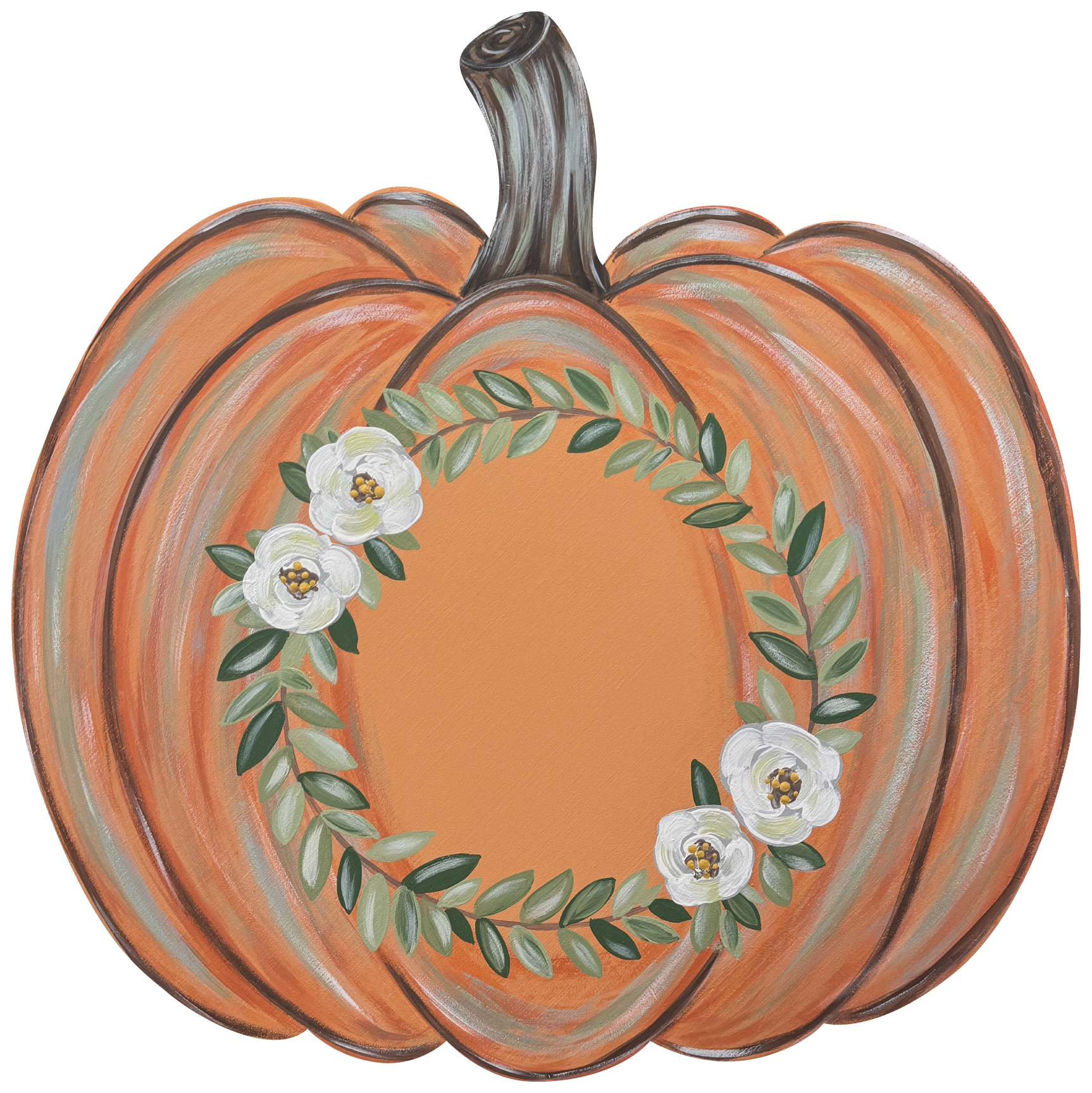 ASHLEY NICOLE DESIGNS LARGE PUMPKIN GREEN WREATH WHITE FLOWERS