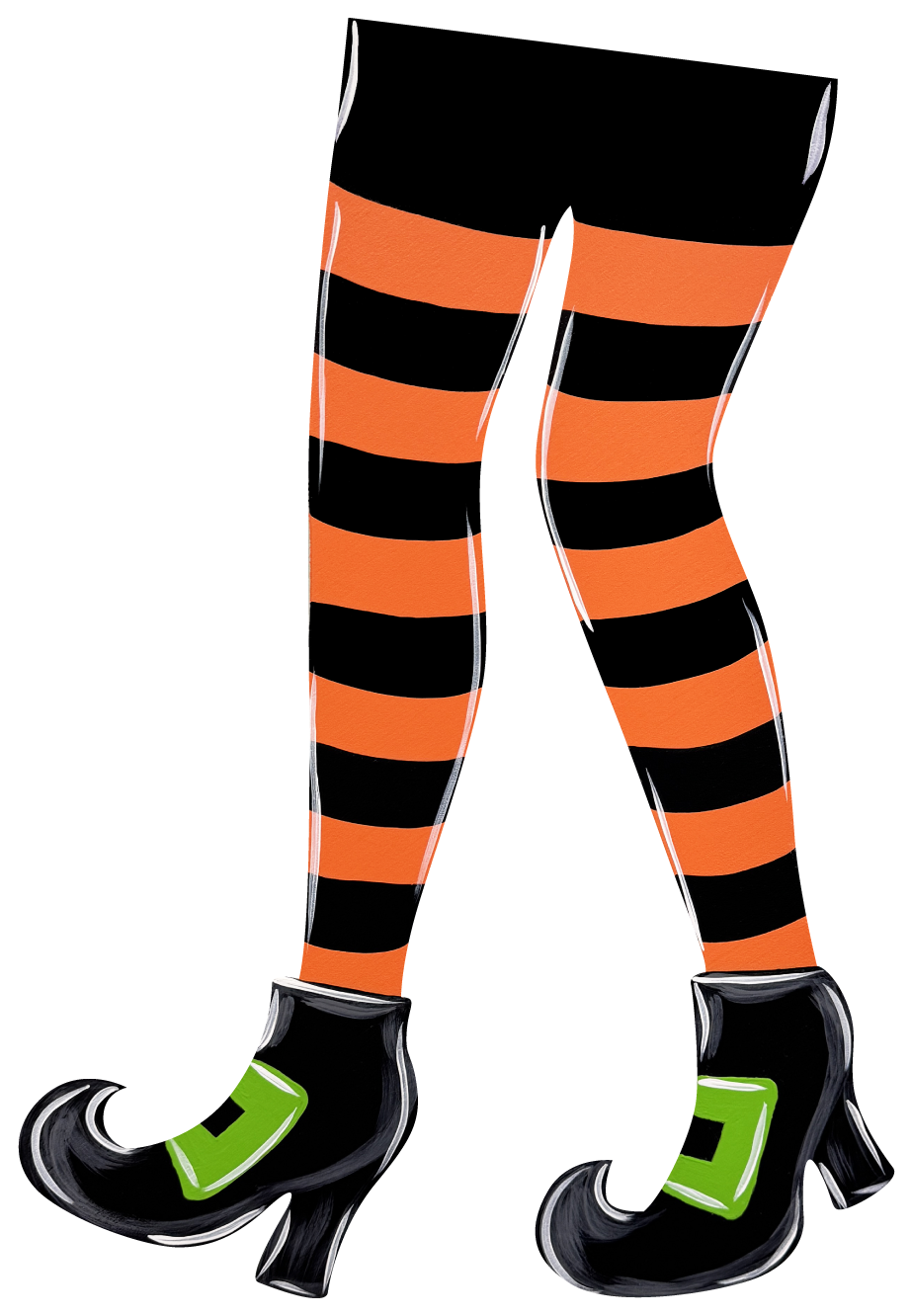 ASHLEY NICOLE DESIGNS ORANGE BLACK WITCH LEGS WITH BLACK AND GREEN SHOES