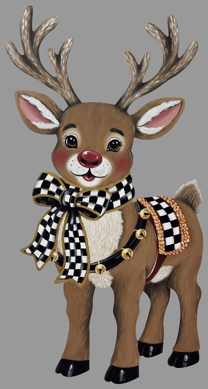 ASHLEY NICOLE DESIGNS REINDEER WITH BLACK AND WHITE BOW ON NECK