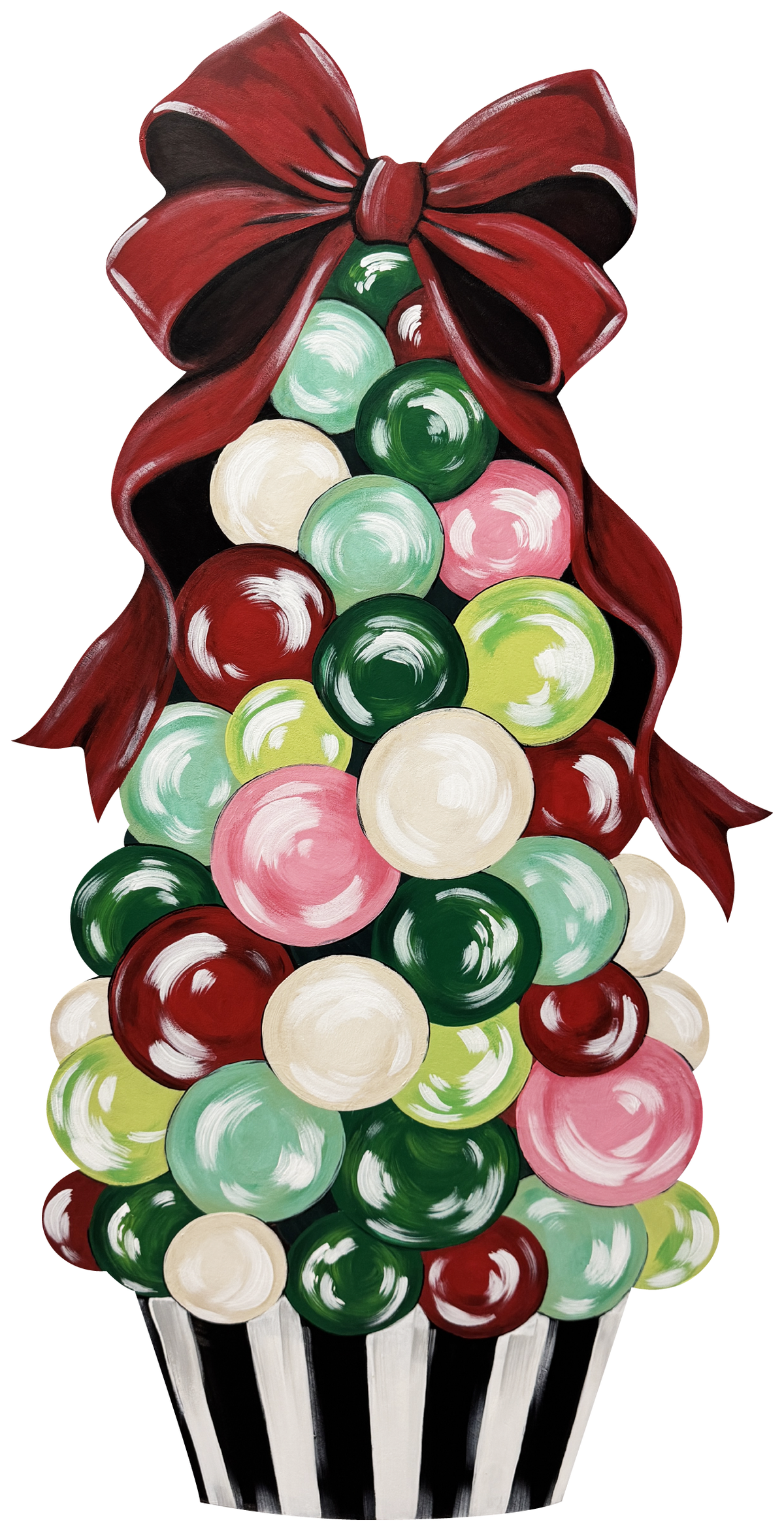 ASHLEY NICOLE DESIGNS CHRISTMAS TREE WITH COLORFUL BULBS RED RIBBON