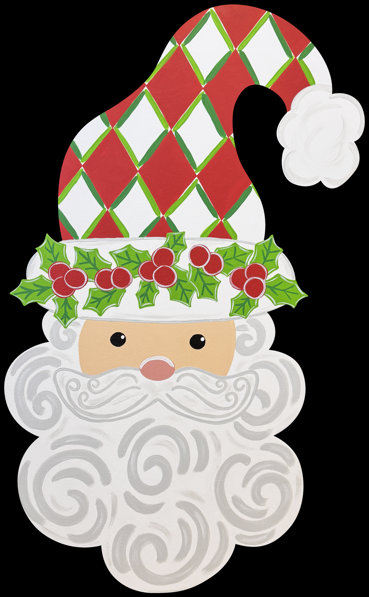 ASHLEY NICOLE DESIGNS SANTA WITH A RED AND WHITE CHECKERED WITH RED AND GREEN HAT