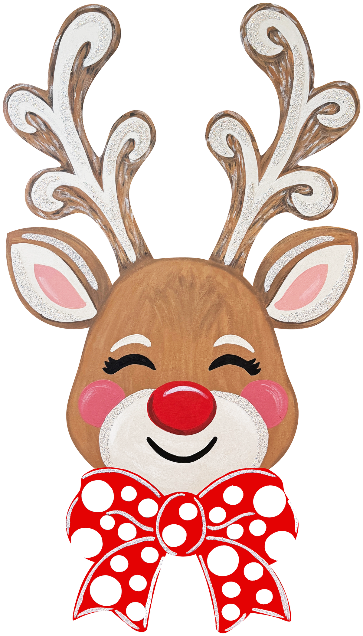 ASHLEY NICOLE DESIGNS REINDEER RED BOW WITH WHITE DOTS  ROSY RED CHEEKS