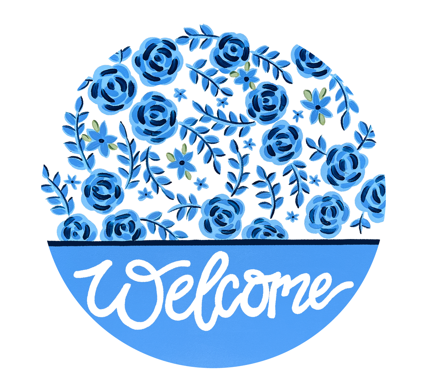 ASHLEY NICOLE DESIGNS BLUE WELCOME WITH BLUE FLOWERS ON TOP