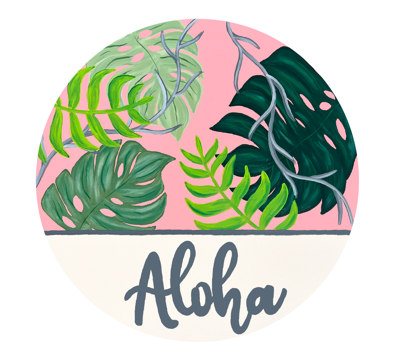 ASHLEY NICOLE DESIGNS CIRLCE ALOHA WITH GREEN LEAVES ON TOP