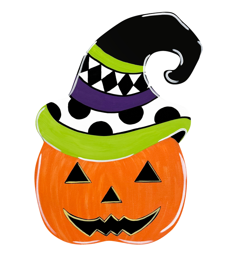 ASHLEY NICOLE DESIGNS JACK-O-LANTERN WITH COLORFUL WITCH HAT