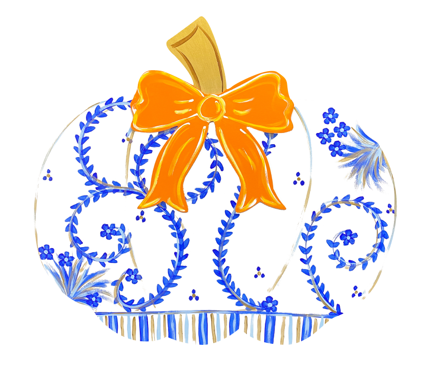 ASHLEY NICOLE DESIGNS WHITE PUMPKIN WITH BLUE DESIGN