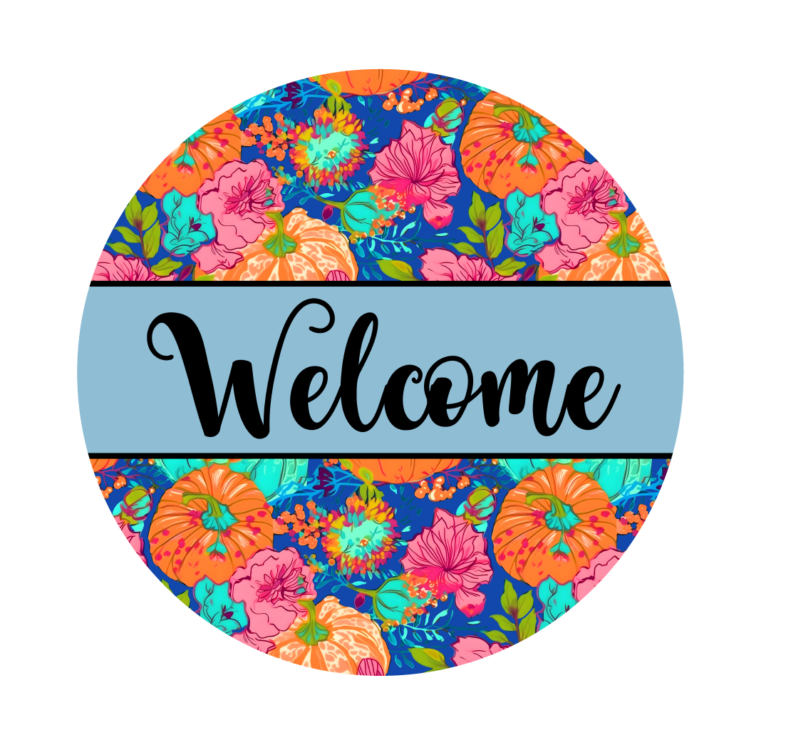 ASHLEY NICOLE DESIGNS CIRCLE WELCOME PUMPKIN AND FLOWERS