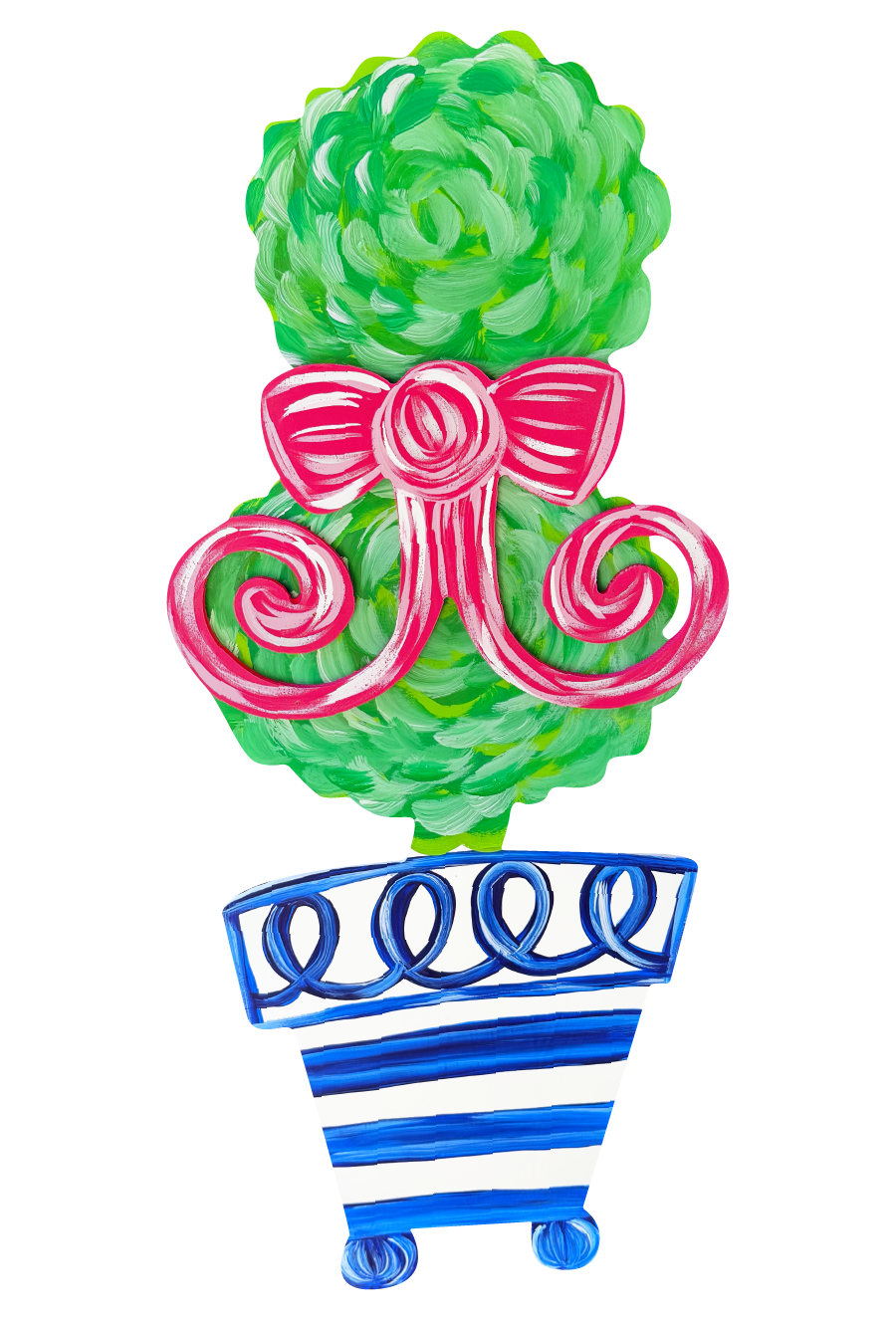 BE BLESSED CREATIONS TOPAIRY WITH BLUE AND WHITE STRIPED VASE