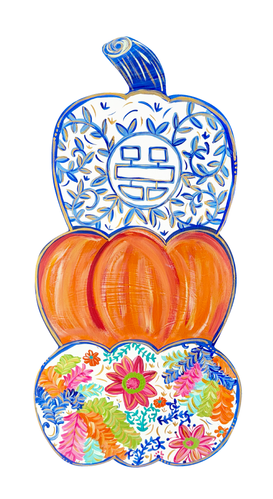 BE BLESSED CREATIONS 3 STACKED PUMPKINS WITH FLORAL ON BOTTOM
