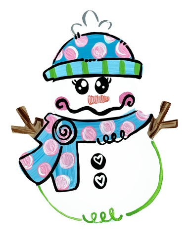 BE BLESSED CREATIONS SNOWMAN WITH MATCHING BLUE HAT AND SCARF WITH PINK DOTS
