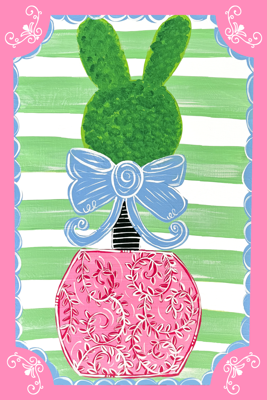 BE BLESSED CREATIONS BUNNY TOPIARY PLAQUE