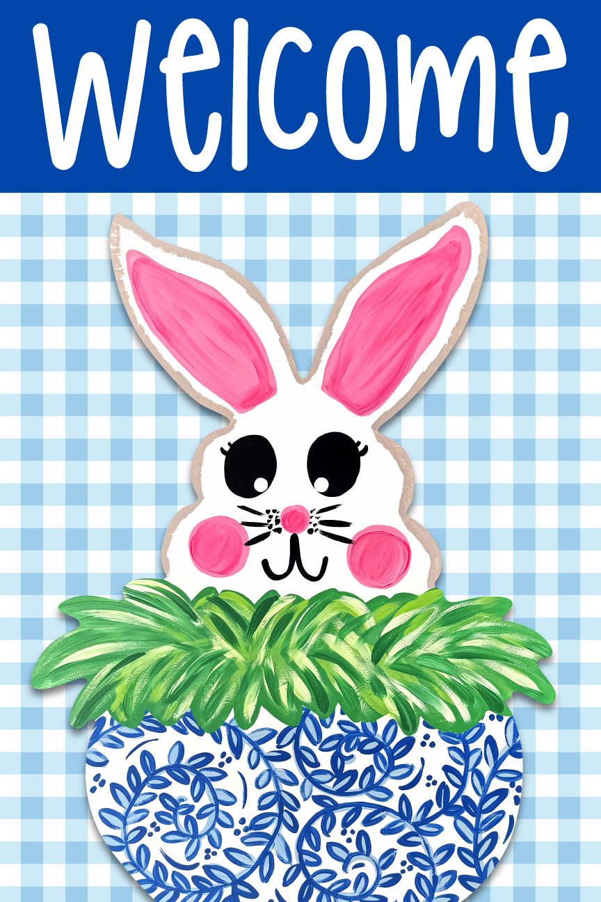 BE BLESSED CREATIONS BUNNY IN BLUE POT