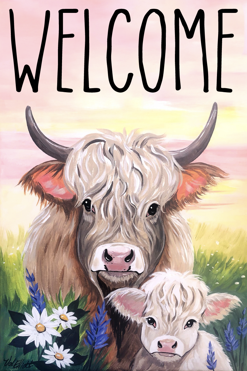 BE CREATIVE WITH VAL ELLIOTT WELCOME HIGHLAND COW WITH BABY CALF