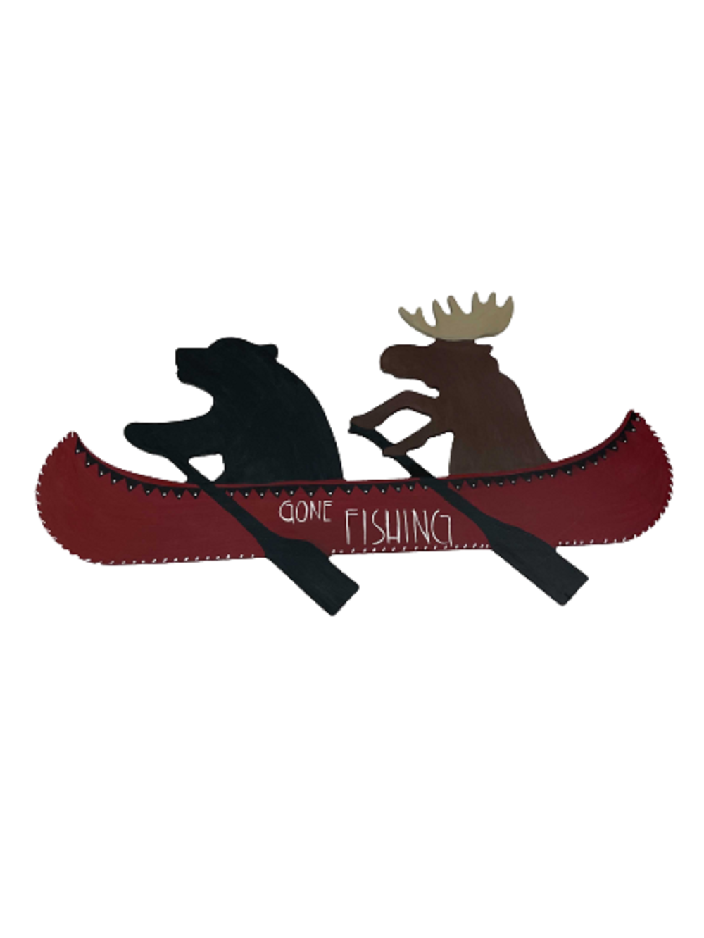 Basic Shape Bear & Moose on a Canoe MDF Cutout Witth Paddle - Unfinished For DIY