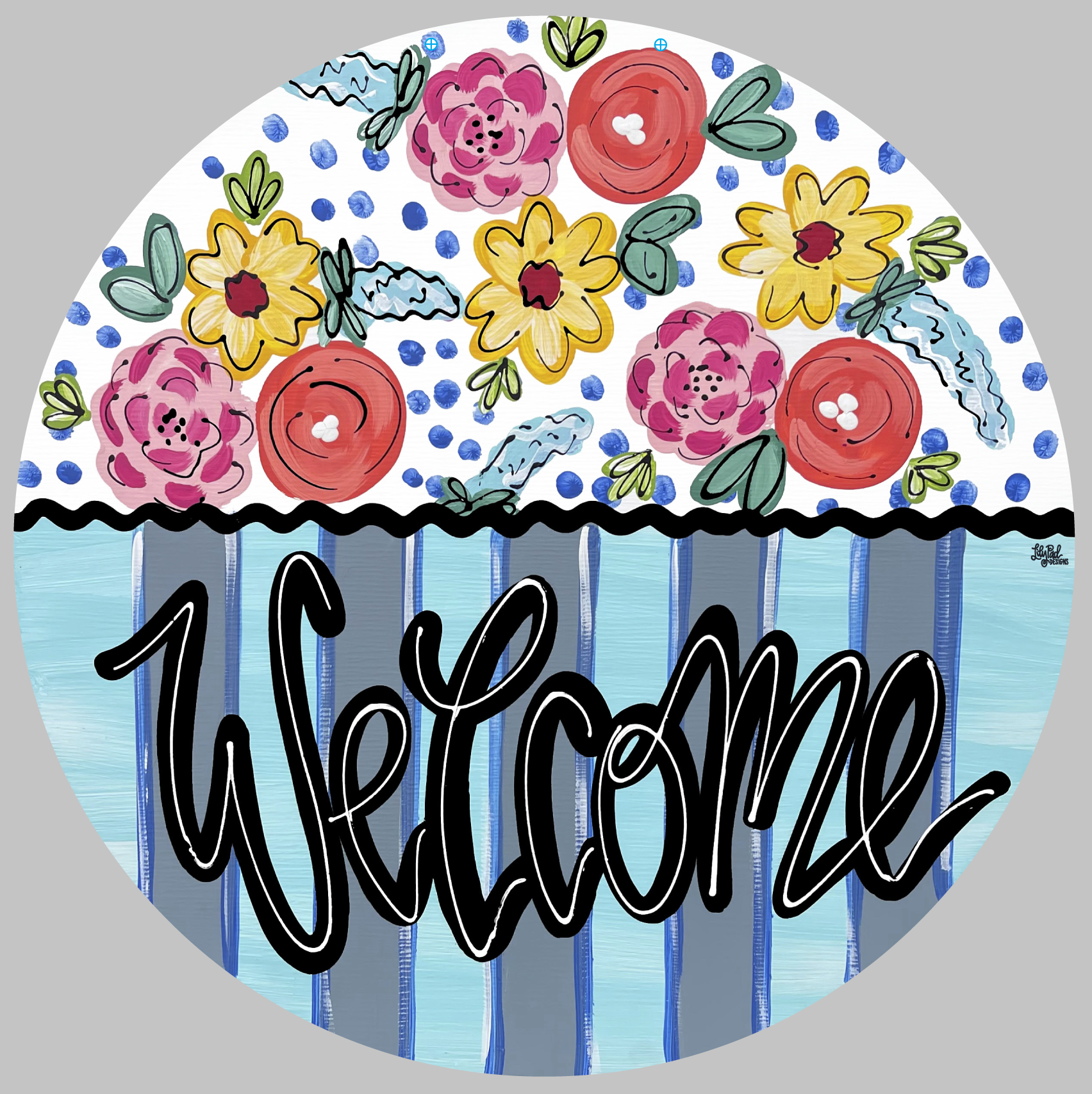 LILY PAD DESIGNS CIRCLE WELCOME WITH MULTI COLOR FLOWERS
