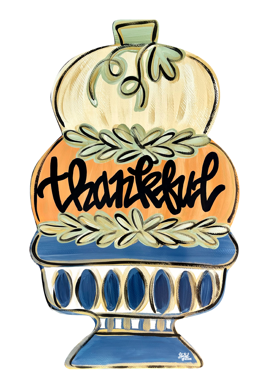 LILY PAD DESIGNS THANKFUL STACKED PUMPKIN IN VASE