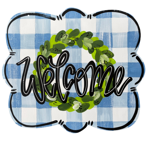 LILY PAD DESIGNS WELCOME PLAQUE WITH GREEN WREATH