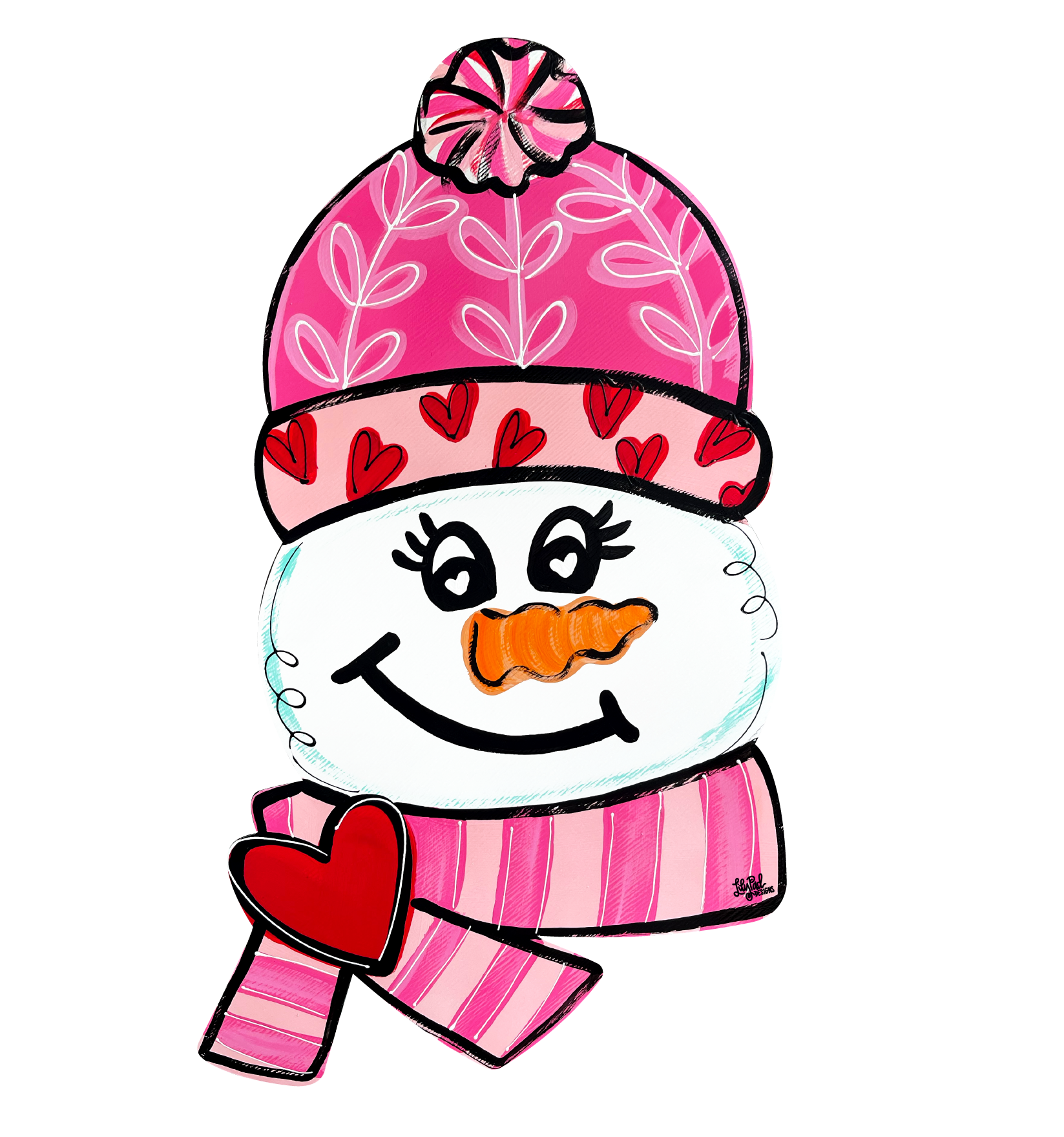 LILY PAD DESIGNS SNOWMAN FACE WITH PINK HAT