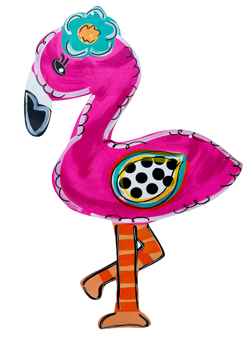 LILY PAD DESIGNS FLAMINGO WITH BLUE FLOWER