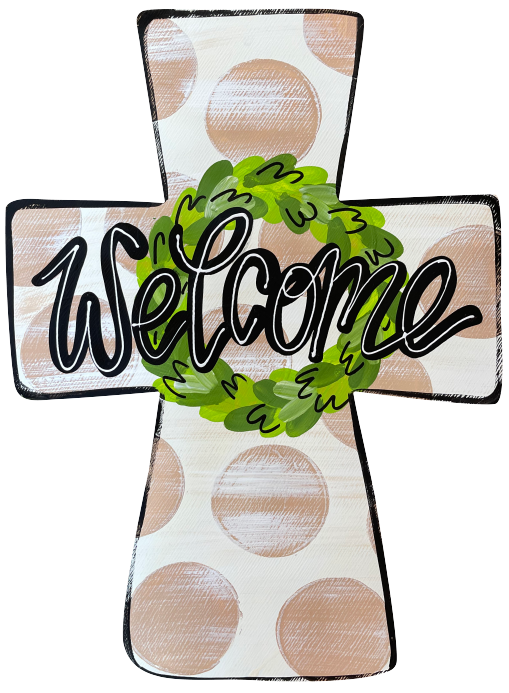 LILY PAD DESIGNS WELCOME CROSSWITH BROWN DOTS