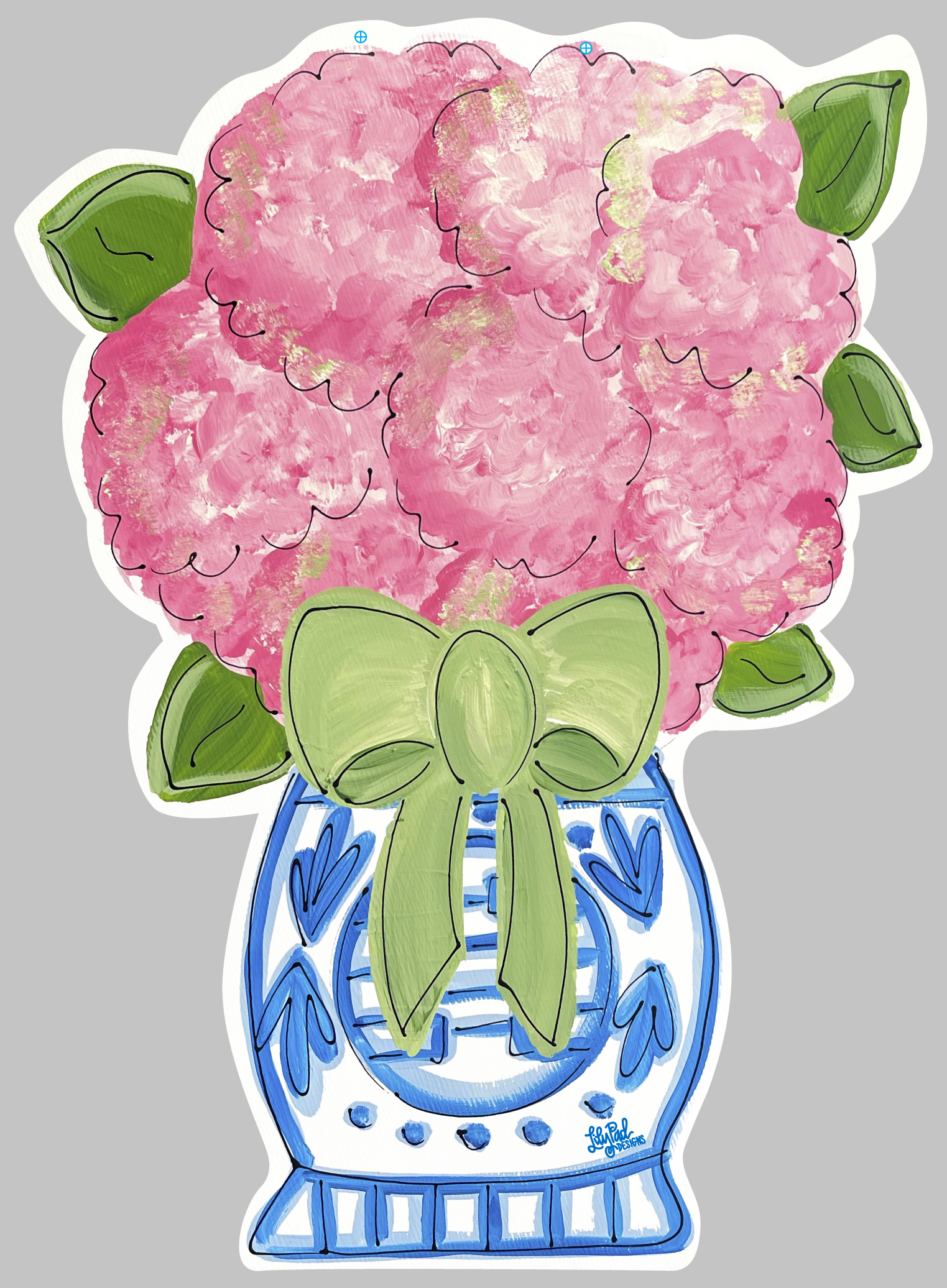 LILY PAD DESIGNS GINGER JAR WITH PINK FLOWERS