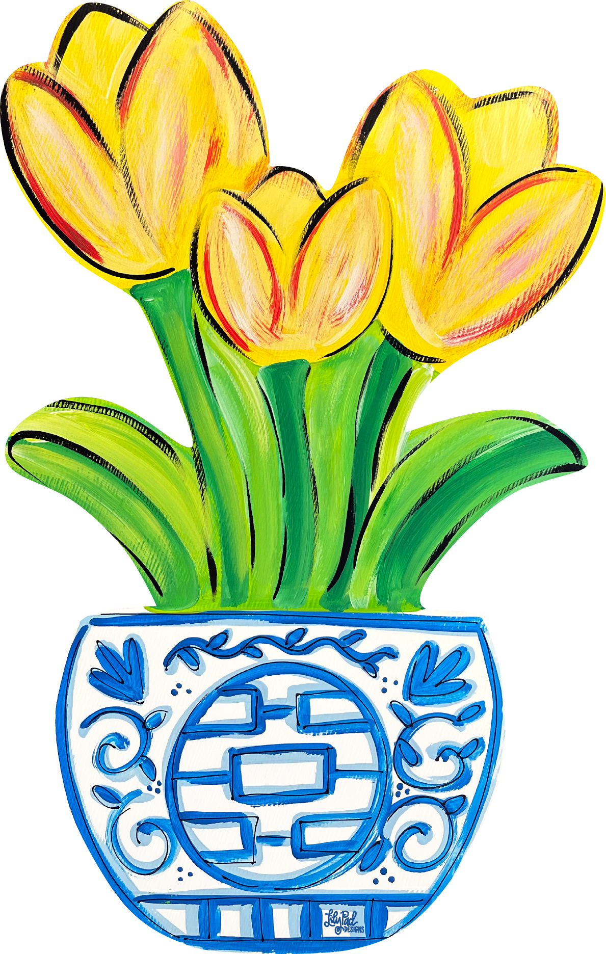 LILY PAD DESIGNS YELLOW TULIPS IN GINGER JAR