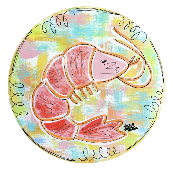 LILY PAD DESIGNS SHRIMP WITH COLORFUL BACKGROUND