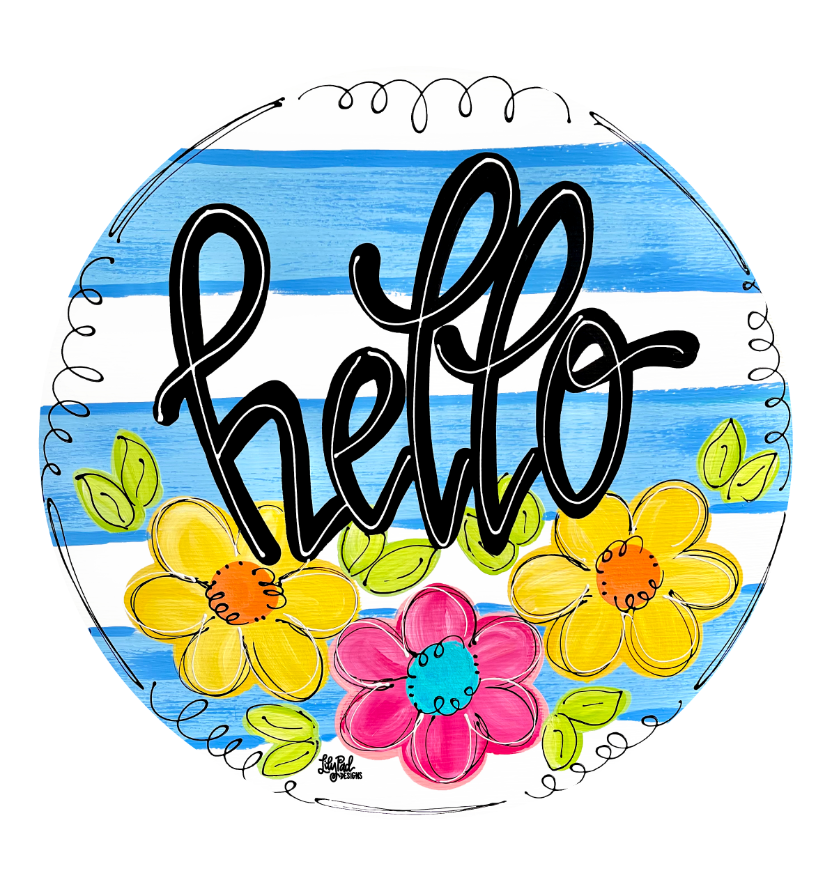 LILY PAD DESIGNS CIRCLE HELLO WITH BLUE AND WHITE LINES