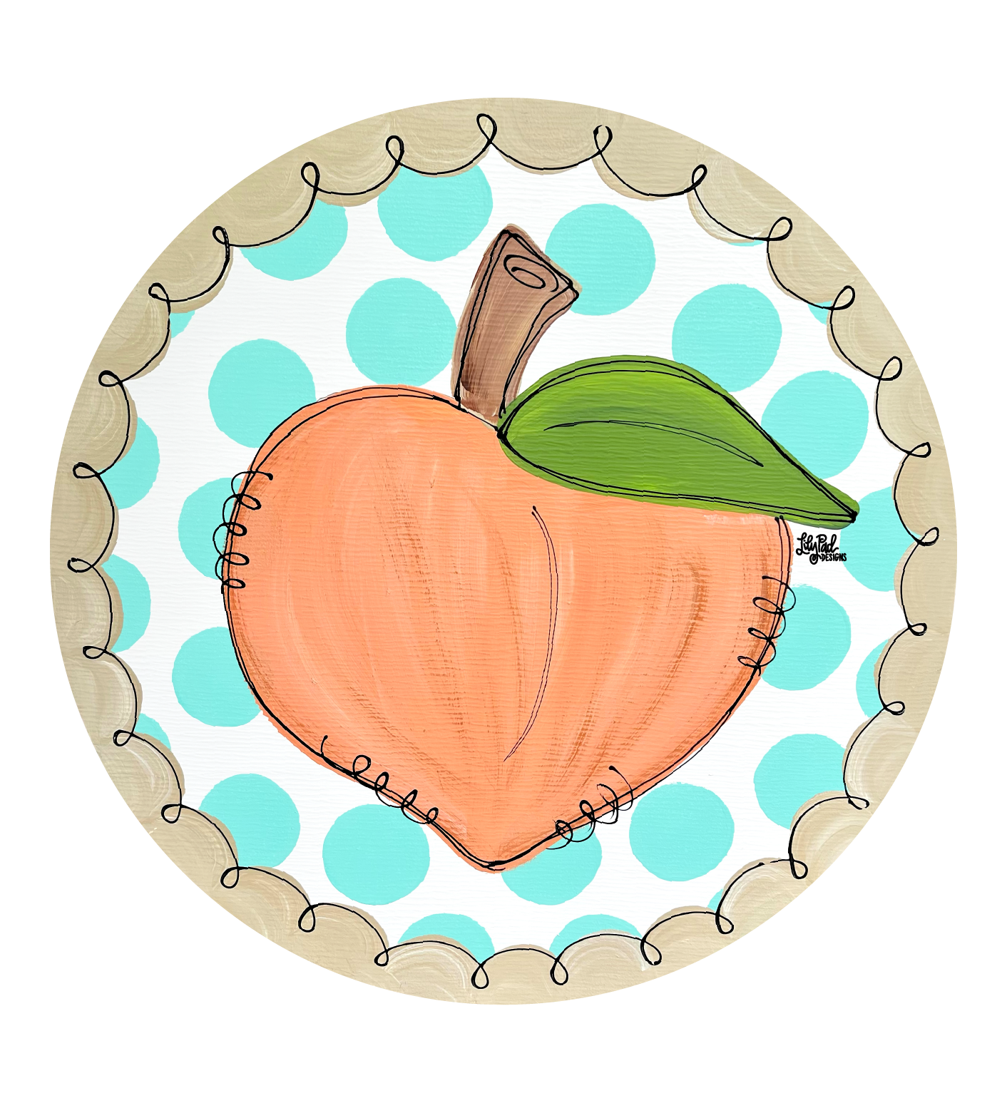 LILY PAD DESIGNS CIRCLE WITH PEACH AND TEAL DOTS