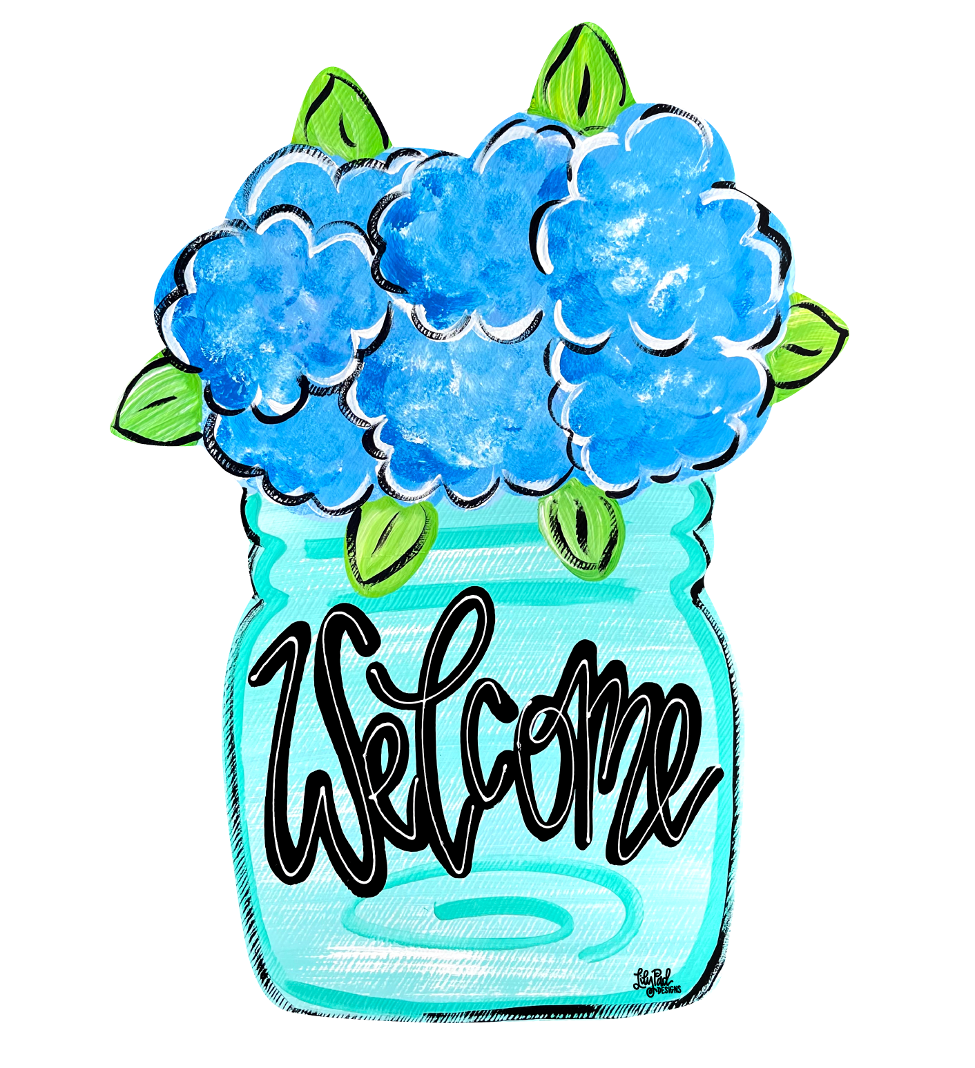 LILY PAD DESIGNS WELCOME VASE WITH BLUE FLOWERS