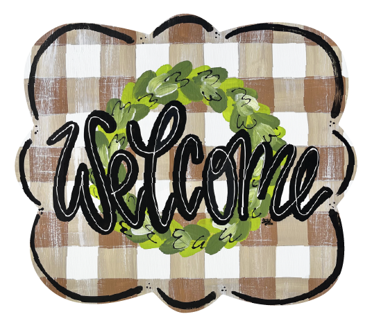 LILY PAD DESIGNS WELCOME PLAQUE BROWN PLAID