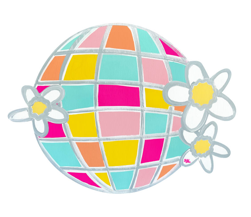 LILY PAD DESIGNS COLORFUL DISCO BALL WITH WHITE FLOWERS
