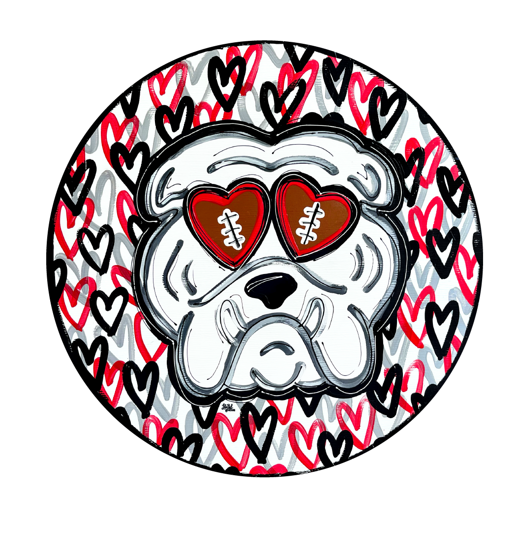 LILY PAD DESIGNS FOOTBALL BULLDOG EYES AS HEARTS