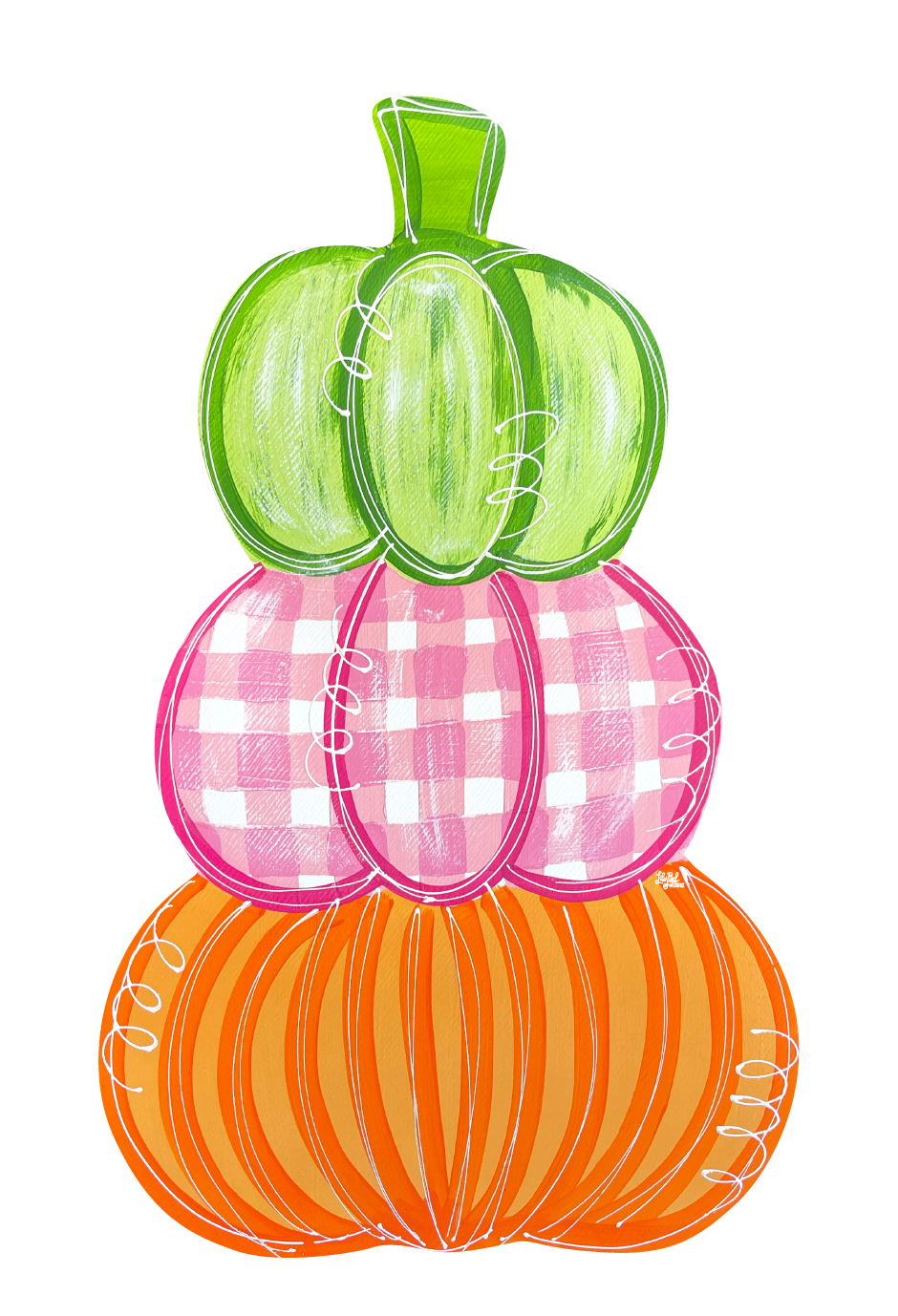 LILY PAD DESIGNS GREEN, PINK AND ORANGE STACKED PUMPKINS