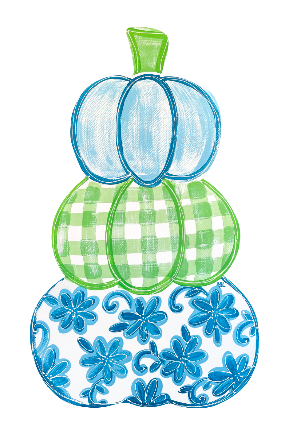 LILY PAD DESIGNS BLUE, GREEN AND BLUE FLOWERED STACKED PUMPKINS