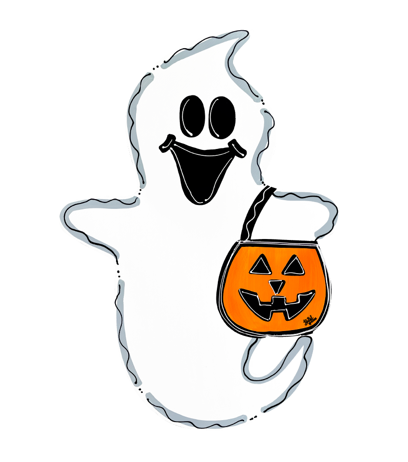 LILY PAD DESIGNS HAPPY GHOST WITH PUMPKIN BAG