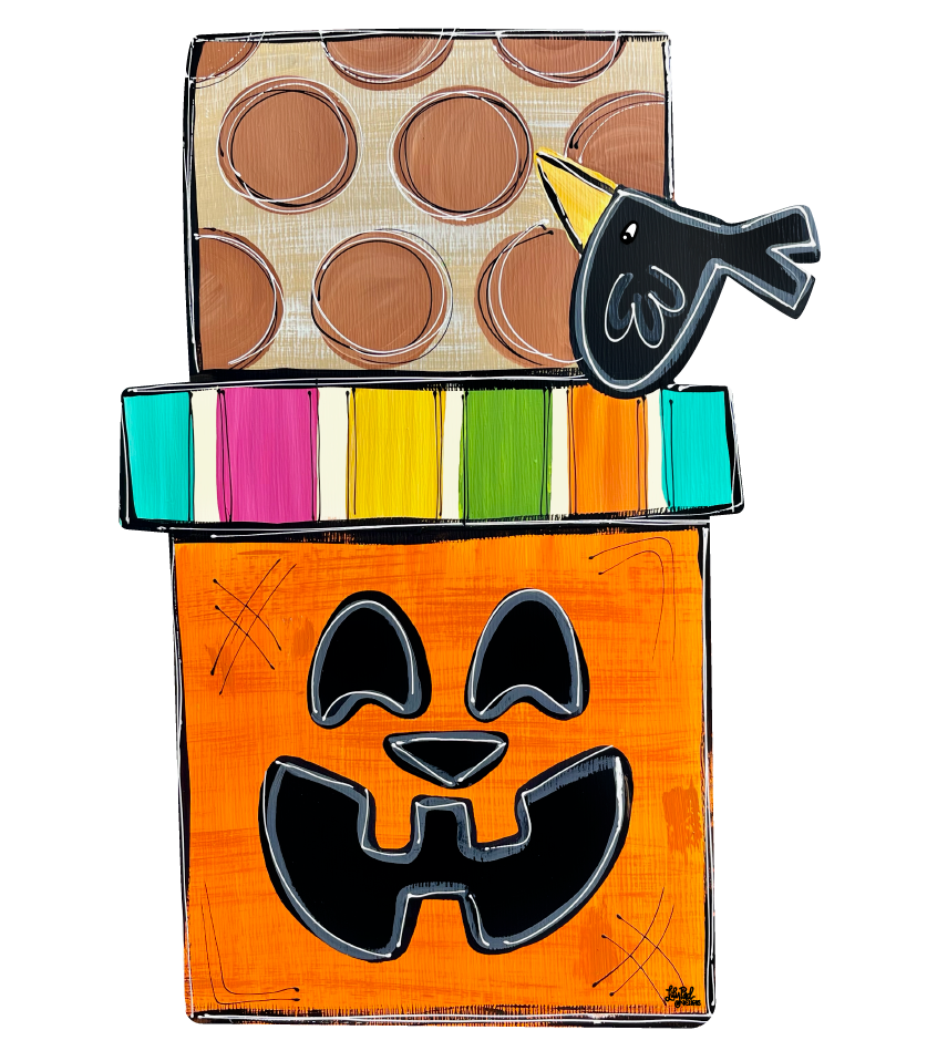 LILY PAD DESIGNS BLOCK PUMPKIN WITH CHEERFUL HAT